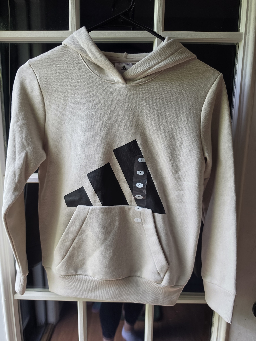 Adidas Kid's Cream Hooded Sweatshirt with Black Logo